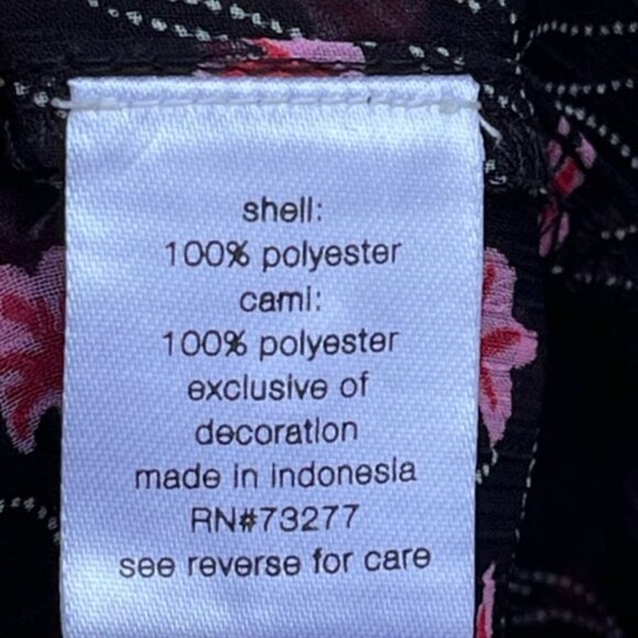 Elizabeth And James EUC Long Sleeve Black Pink Floral Sheer Smocked Neck Top Med - Picture 9 of 16